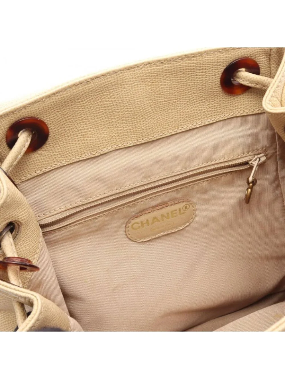 Chanel Backpack CC Logo Light Beige Caviar Leather